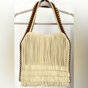 Big Buddha white/cream leather fringe purse.